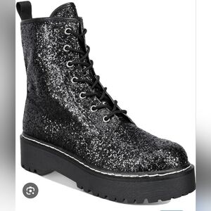 WILD PAIR RIZO 2 BLACK GLITTER COMBAT BOOTS  LUG SOLE LACE UP SIZE 7M NEW